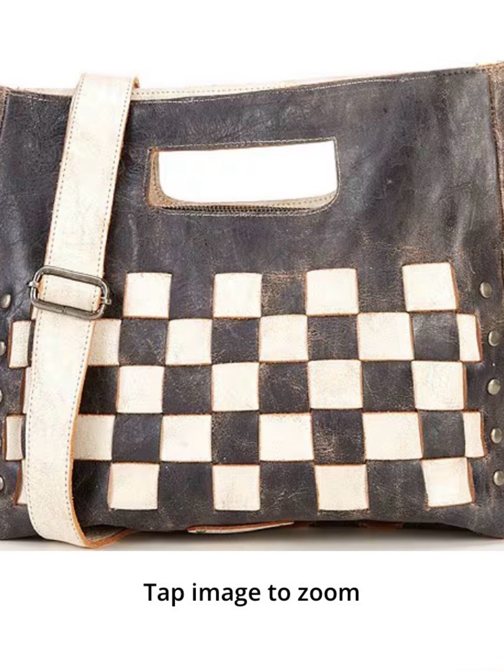 Bed Stu Black and Cream Woven Leather Crossbody Bag